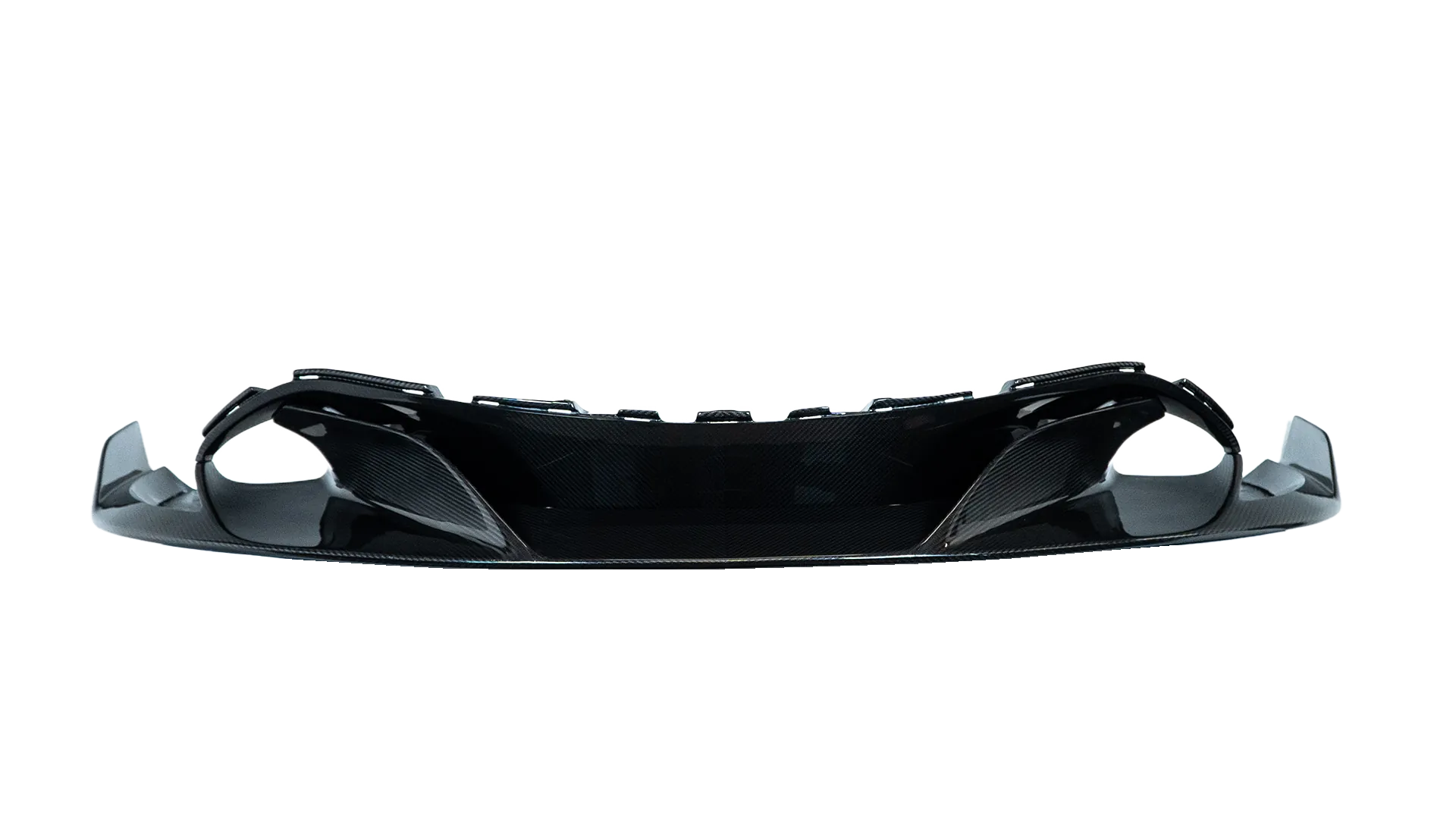 McLaren 720S carbon fiber front splitter, front studio view on white