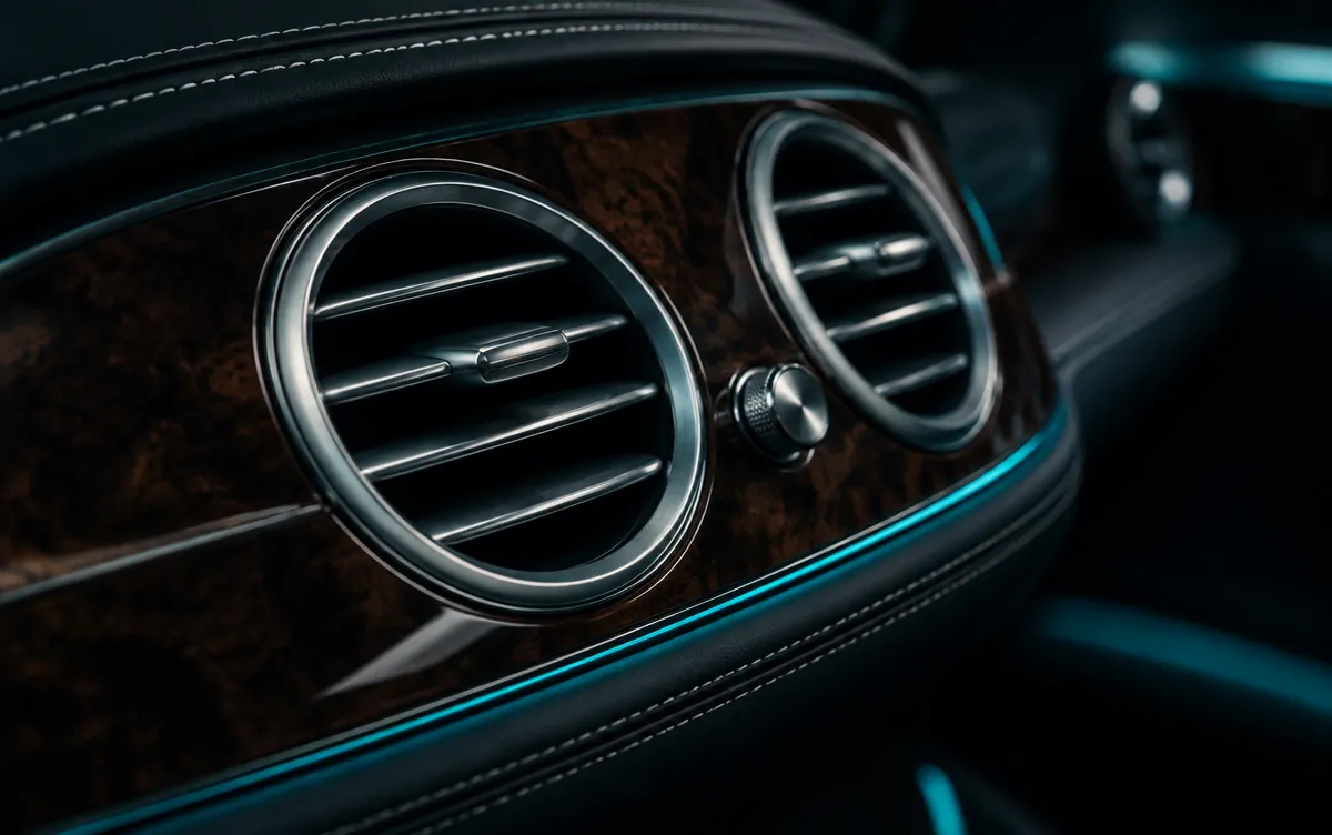 Macro shot of Aston Martin dashboard air vents