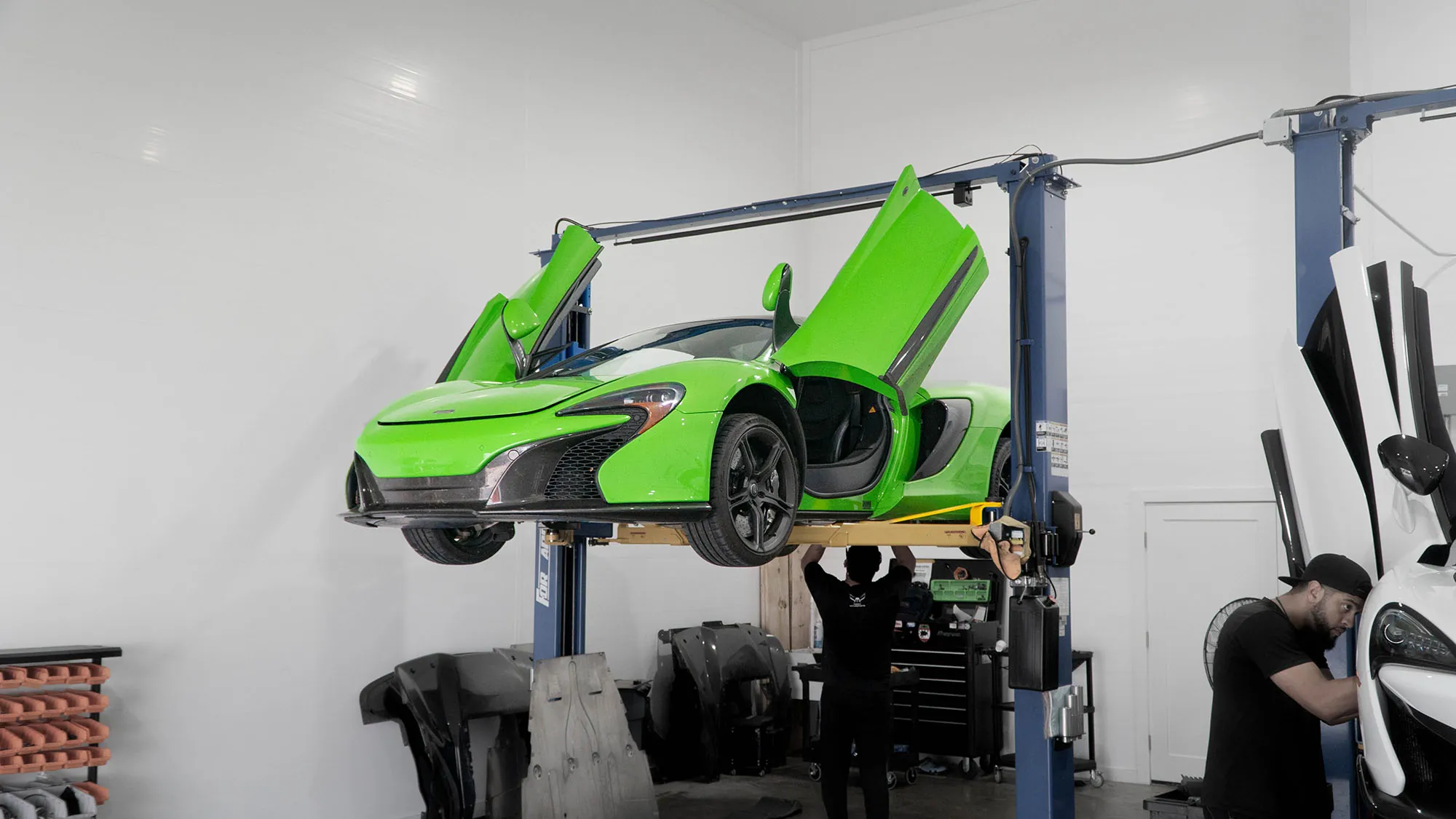 McLaren 650S on the lift at March Motorsports