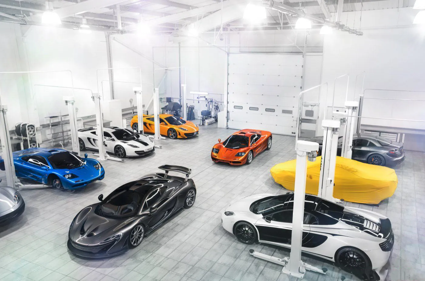 McLaren collection inside a bright specialist storage facility