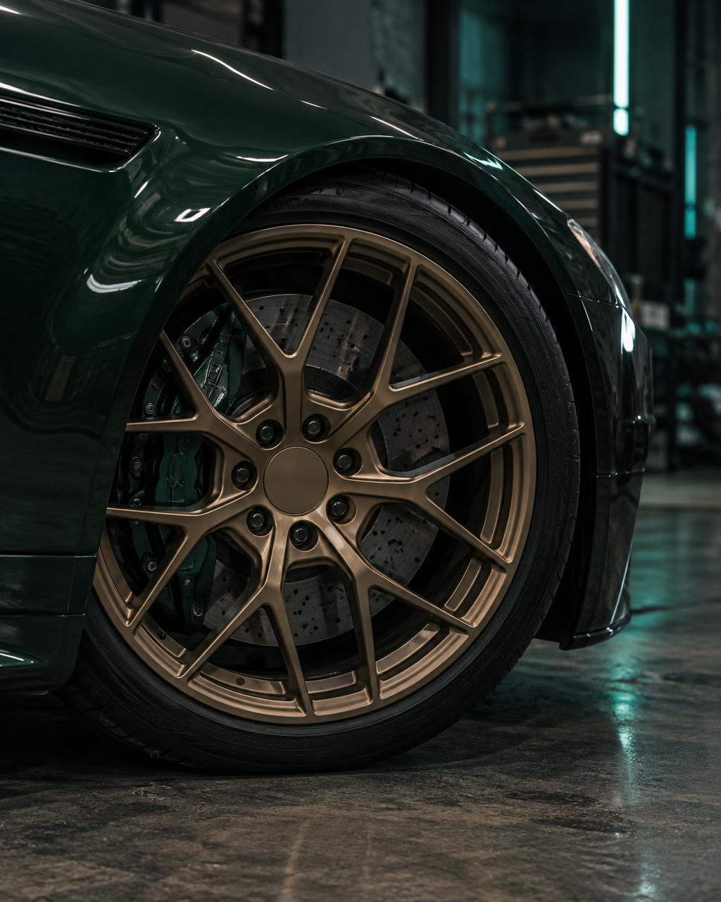 Close-up of an Aston Martin wheel and tire